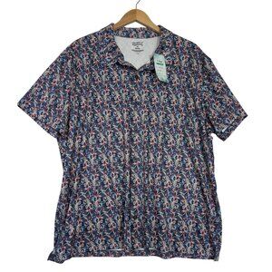 Cremieux Button Front Performance Knit Shirt Mens XXL Blue Floral Short Sleeve‎